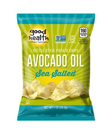 Good Health Kettle Style Potato Chips, Avocado Oil, Sea Salt, 1 oz. Bag, 30 Pack  Gluten Free, Crunchy Chips Cooked in 100% Avocado Oil, Great for Lunches or Snacking on the Go Sea Salt (Chips) 1 Ounce (Pack of 30)