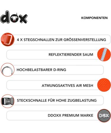 DDOXX Reflecting Airmesh Step-in Dog Harness - Adjustable for All Sizes | L (Orange) Neck 34-44 cm Breast 42-62 cm - Buy Online on GoSupps.com