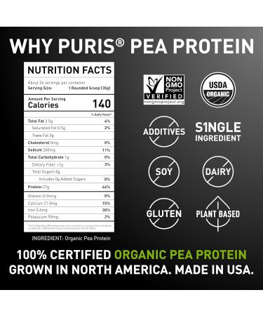 PURIS Organic Pea Protein Powder USDA Organic Vegan Protein | 27g Plant Protein Per Serving | Non-GMO Gluten-Free Soy-Free | Clean Label | Smooth Taste | 2 lb (3 Pack) Unflavored 2 Pound (Pack of 3) - Buy Online on GoSupps.com