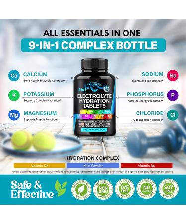 Electrolyte Tablets | Magnesium Sodium Potassium & Vitamins | Vegan & Keto | 120 Tabs - Made in USA - Buy Online on GoSupps.com