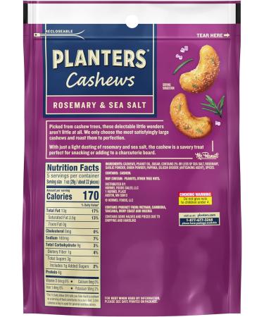 PLANTERS Cashews Rosemary & Sea Salt Party Snacks 5 oz (Pack of 2) Bundle With a Snack Scout Lunch Bag - Buy Online on GoSupps.com