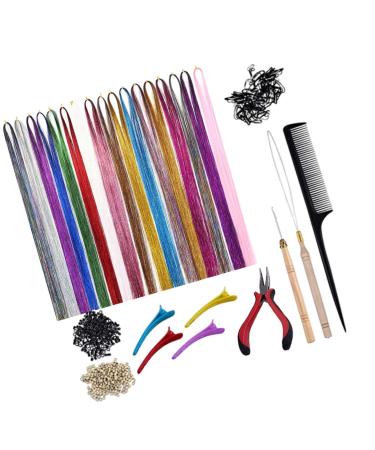 kawehiop Versatile 12 Colors Hair Extension Tinsel Kit 2400 Strands for Styling Women and Men 94cm 1Set 1Set 94cm