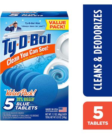 Ty-D-Bol Toilet Cleaner - 5 Blue Tablets for Toilet and Bathroom Deodorizing - Easy to Use Single Pack - Buy Online on GoSupps.com