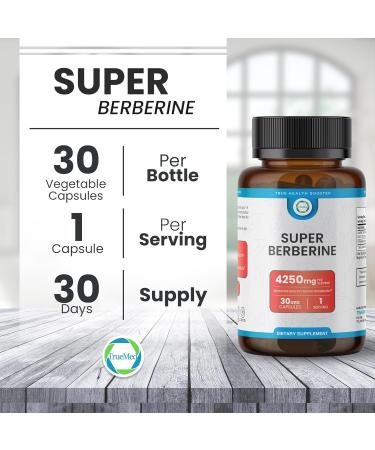 Truemed Super Berberine Supplement 4250mg | High Potency Berberine with Ceylon Cinnamon & Dihydroberberine for Daily Wellness Cardiovascular & Metabolic Support 30 Capsules Made in USA - Buy Online on GoSupps.com