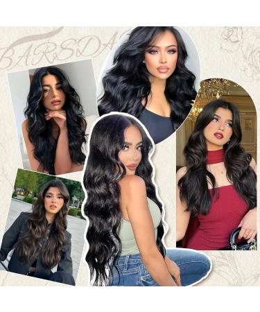 BARSDAR 66cm Long Wavy Black Wig - Natural Black Middle-Part Synthetic Hair Wig for Women | Daily Party Halloween Use - Buy Online on GoSupps.com