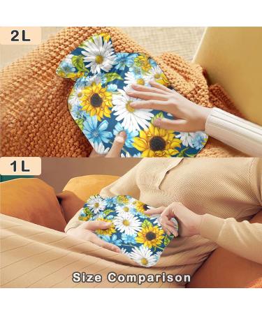 NAANLE 1L Hot Water Bottle with Cover - Watercolor Daisy Sunflower Design for Menstrual Cramps Pain Relief & Heat Therapy - Ideal for Hand & Foot Comfort - Buy Online on GoSupps.com