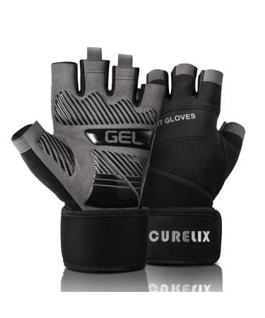 CURELIX Workout Gloves for Men & Women Weight Lifting Gloves with Wrist Wraps Support for Gym Training, Fitness, Hanging, Pull ups. Ultra Ventilated, Full Palm Protection Black (Wriststrap) Large