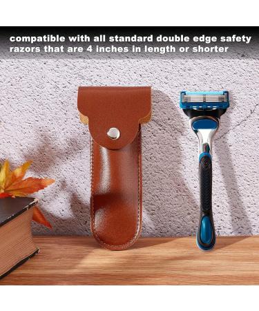 Gorgeecraft Portable Travel Razor Bag 12.7x5.8 cm Safety Razor Storage Container for Men Ideal for Business Trips (Brown) - Buy Online on GoSupps.com