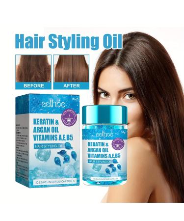 2pcs Hair Serum Capsules - Keratin & Argan Oil Styling Oil with Jojoba Avocado & Vitamins for Frizzy Dry & Damaged Hair - Buy Online on GoSupps.com