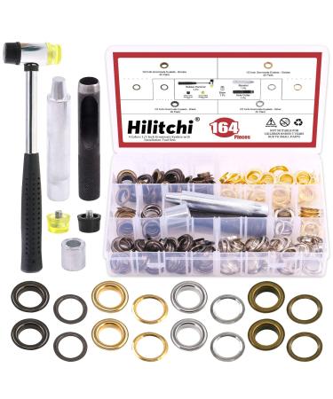 Hilitchi 160 Sets 1/2 Inch Grommets Eyelets Grommet Kit with Punch Hole Tool Installation Tool for Tarpaulin, Fabric, Curtains and Craft Making, Tarpaulin Repair (Assorted Color)