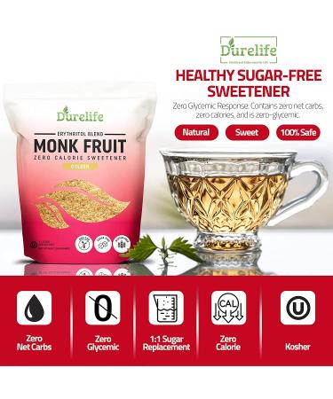 Durelife Golden Monk Fruit Sweetener 5 lb - Keto Friendly, Zero Calorie Sugar Substitute - Bulk Size for Baking and Cooking - Packaging Varies - Buy Online on GoSupps.com