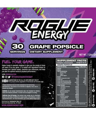 Rogue Energy Drink Powder - Sugar & Gluten Free Gaming Supplement for Focus - Caffeine & Vitamins - Grape Popsicle (30 Servings) - International Shipping Available - Buy Online on GoSupps.com