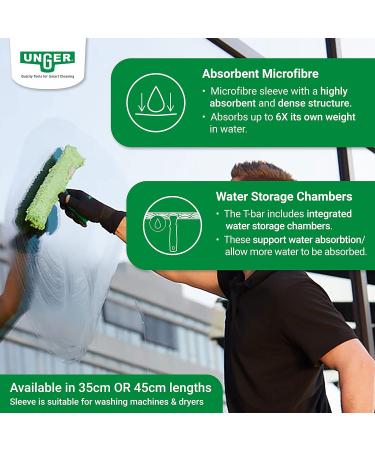 UNGER 79020 MicroStrip Window Washer Sleeve 35cm with ErgoTec T-bar Handle - Microfibre Window Cleaner for Hand Wash or Telescopic Window Cleaning Green 35cm Single - Buy Online on GoSupps.com