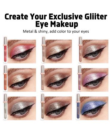 Immetee Glitter Liquid Eyeshadow Set - 9 Colors Shimmer Metallic Eye Shadow Stick Kit | Long Lasting, Waterproof, High Pigmented Eyeliner | Multi-color Set - Buy Online on GoSupps.com