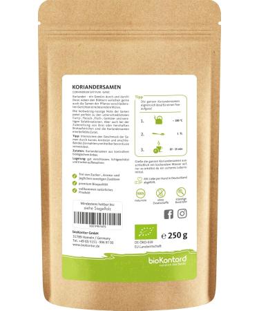 Organic Coriander Seeds - 250g | 100% Natural Dried Certified Organic by bioKontor - International Shipping Available - Buy Online on GoSupps.com
