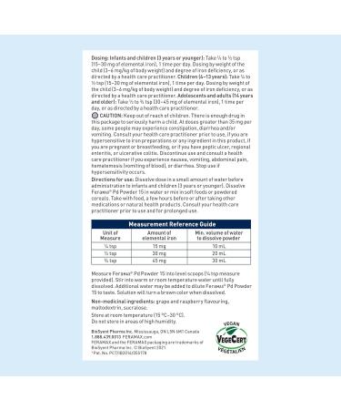 FeraMAX Pd Powder 15 - Oral Iron Powder Supplement for Children - Maintain Iron Levels Boost Energy and RBC Production Helps Prevent Iron Deficiency and Iron Deficiency Anemia - No Staining Effect on Teeth and Pleasant Grape and Raspberry Flavor - 83g 120 - Buy Online on GoSupps.com