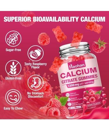Calcium Citrate Gummies 1200mg - Sugar-Free Chewable Supplement for Women & Men with Bone Muscle & Immune Support - Raspberry Flavor 60 Count - Buy Online on GoSupps.com