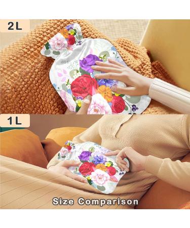 NAANLE 2L Hot Water Bottle with Lid - Floral Design for Back Pain Relief & Cold Therapy - Transparent Hand & Foot Warmer - Buy Online on GoSupps.com