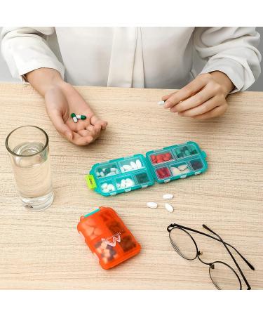 2 Pack Travel Pill Organizer Box for Vitamins and Medication - 10 Compartments, Light Orange & Green - Buy Online on GoSupps.com