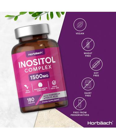 Inositol Tablets 1500mg | 180 Count | Vegan Inositol Supplement with Folic Acid & Chromium | No Artificial Preservatives | by Horbaach - Buy Online on GoSupps.com