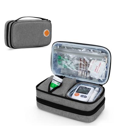 Curmio double layer Insulin travel bag cooling bag for diabetics isolated bag for insulin and diabetic accessories.(Contained without fridge packs and accessories) gray