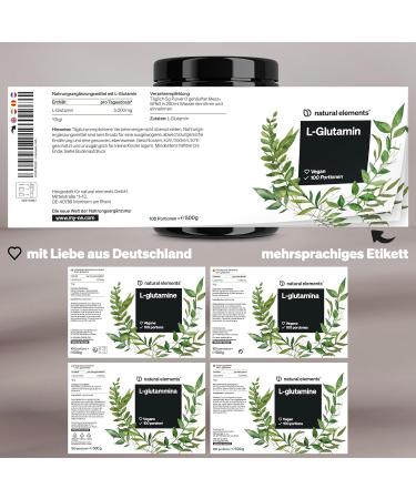 Natural Elements L-Glutamine Powder 500g | Pure Tasteless Vegan High-Dose & Additive-Free | German Quality - Buy Online on GoSupps.com