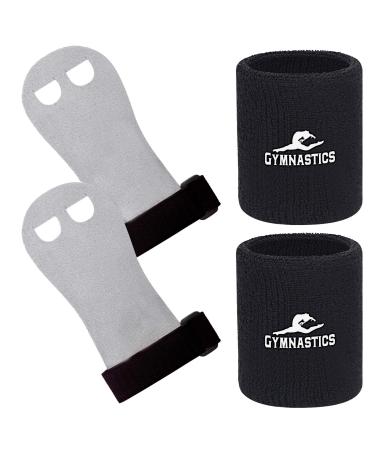 Gymnastics Hand Grips Wristbands for Girls Kids Youth Large Black&Wristbands