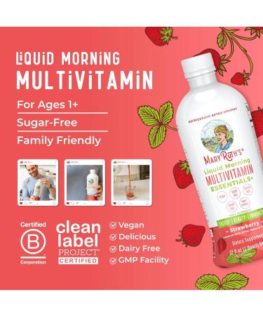 MaryRuth's Liquid Morning Multivitamin Essentials+ | Vitamin A C D E B6 B12 K2 Biotin Zinc | Mens Womens Multivitamin | Immune Support | Beauty | Sugar Free | Vitamins for Ages 1+ | Vegan | 32 Fl Oz Strawberry - Buy Online on GoSupps.com