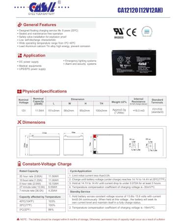 Buy Casil 12V 12Ah SLA Battery CA12120 F2 - Reliable Sealed Lead Acid Battery for International Shipping - Buy Online on GoSupps.com