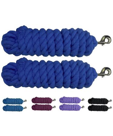 Majestic Ally Pack of 2 Solid Cotton Lead Rope for Horses & Livestock  10 Foot Long and 5/8 inch (16MM) Thick - Replaceable Heavy-Duty Satin Bolt Snap  Handmade  Soft, Broken in Feel (Royal Blue)