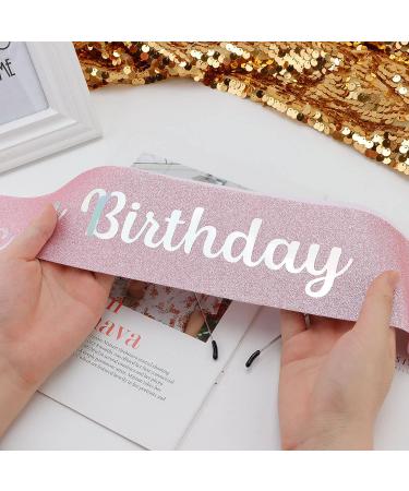 Araluky Glitter Happy Birthday Crown with Sash & Tiara - Pink | Women's Birthday Headband for Parties & Gifts - Buy Online on GoSupps.com