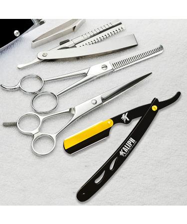 Kaliph Professional Barber Straight Razor Set - 2Pcs Shavette Straight Razor with 100 Blades - Salon Quality Cut Throat Razor for Close Shaving - Black & Gold - Buy Online on GoSupps.com