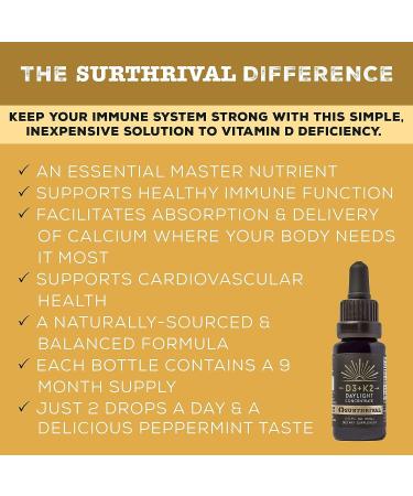 Surthrival Vitamin D3+K2 Daylight Concentrate | 0.5 oz | Supports Immune, Cardiovascular & Bone Health - Buy Online on GoSupps.com