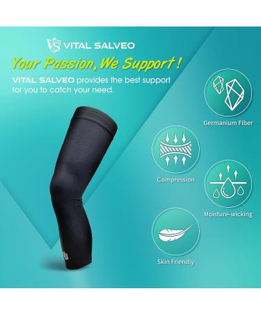 Vital Salveo Germanium Compression Full Leg Knee Sleeve - Small, Black - Relief for Basketball, Football, Joint Pain, Arthritis - 1 Piece - Buy Online on GoSupps.com