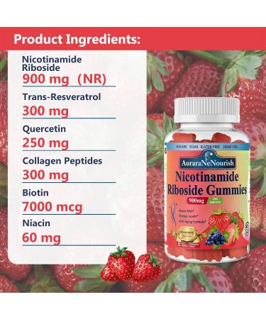 NAD Supplement Gummies Sugar-Free, NAD Nicotinamide Riboside Resveratrol 900mg w. Quercetin, Collagen Biotin & Vitamin, High Potency NAD Resveratrol Supplements for Anti Aging, Energy, Focus Strawberry 60 Count (Pack of 1) - Buy Online on GoSupps.com