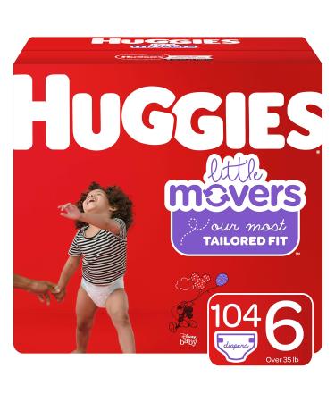 HUGGIES Little Movers Diapers, Size 6, 104Count (Packaging May Vary) 104 Count (Pack of 1)