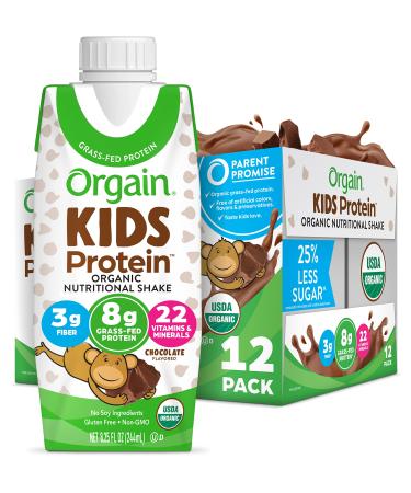 Orgain Organic Kids Protein Nutritional Shake, Chocolate - 8g of Protein, 22 Vitamins & Minerals, Fruits & Vegetables, Gluten Free, Soy Free, Non-GMO, 8.25 Oz, 12 Ct (Packaging May Vary) Chocolate Kids Grass Fed Shakes