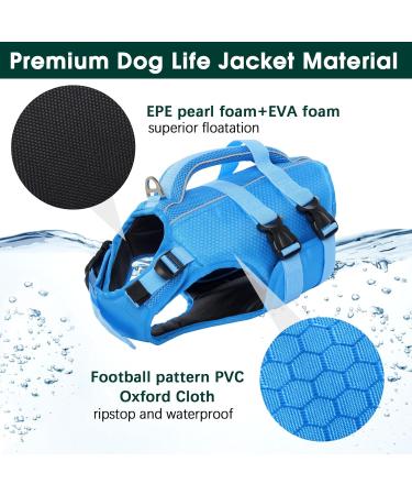 Kuoser Adjustable Ripstop Dog Lifeguard Vest for Small & Large Dogs - High Capacity Pet Lifesaver Swim Suit in Blue - Buy Online on GoSupps.com