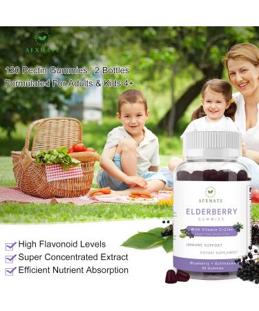 AFXMATE Sambucus Elderberry Gummies with Zinc & Vitamin C - 120 Gummies (2 Pack) | Immune Support Supplement for Adults & Kids - Buy Online on GoSupps.com