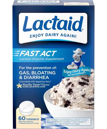 Lactaid Fast Act Lactose Intolerance Relief Caplets with Lactase Enzyme 96 Count & Fast Act Lactose Intolerance Chewables with Lactase Enzymes Vanilla 60 Count (Pack of 1) - Buy Online on GoSupps.com