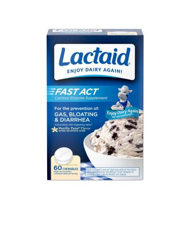 Lactaid Fast Act Lactose Intolerance Chewables with Lactase Enzymes, Vanilla, 60 Count (Pack of 1)