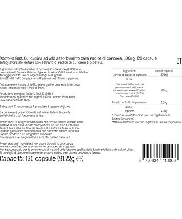 Doctor's Best High Absorption Curcumin 500mg 120 Capsules | Gluten-Free, Non-GMO, Lab-Tested Turmeric Supplement - Buy Online on GoSupps.com