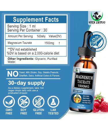 Magnesium Taurate Liquid Drops High Absorption Magnesium Taurate 1500mg for Cardiovascular Health Muscle Joint and Heart Health* Liquid Magnesium Supplement for Adults Women & Men 30 Servings - Buy Online on GoSupps.com