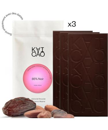 Kaicao Dark Chocolate 85% Cocoa - Origin Piura Peru - Sweetened with Dates - Refined Sugar Free Chocolate - Lactose Free Gluten Free Vegan - Single Origin and Plantation Cocoa - 3 x 70 g - Buy Online on GoSupps.com