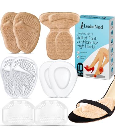 Reusable Metatarsal Pads Women, Ball of Foot Cushions for Women All Day Pain Relief and Comfort, Washable Heel Pads One Size Fits All High Heel Inserts (10 Pieces in A Set)