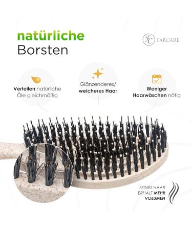Fabcare Organic Hairbrush with Wild Boar Bristles & EBook - Professional Detangler for All Hair Types - Eco-Friendly Round Brush for Women - Buy Online on GoSupps.com