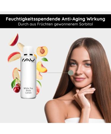  RAU Cosmetics RAU White Tea Body Lotion (200 ml) Fast-absorbing body lotion with a fresh fragrance for intense hydration and to combat dry skin Rich care for the entire body - Buy Online on GoSupps.com