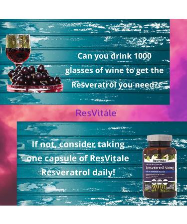 ResVitale Resveratrol 500mg - Anti Aging Antioxidant Supplement with Grape Extract & Quercetin - 60 Veggie Caps - Buy Online on GoSupps.com