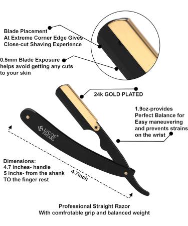LYCOS Shears Classic Matte Cut Throat Razor Kit for Men - Gold Plated - Stainless Steel Professional Barber Straight Razor - Salon Quality Hair Shaver - Foldable Hair Beard Razor - Buy Online on GoSupps.com