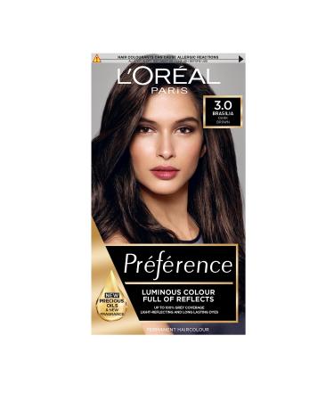 L'Oreal Paris Preference Hair Dye Long Lasting Luminous Permanent Hair Colour 3 Brasilia 3 DARK BROWN 1 count (Pack of 1)